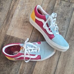 Vans Old Skool Colorblock Sneakers Pink Blue Yellow Suede Canvas US Youth 6.5
